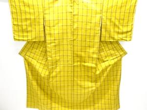 未使用品　本場黄八丈格子織出し着物(丸まなこ)